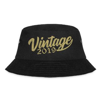 2019 Jahrgang 2019 Retro 2019 Geburtstagsgeschenk - Bucket Hat - Schwarz - Vorne - Lela (165cm)