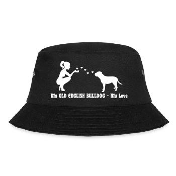 Old English Bulldog mit Frau - Bucket Hat - Schwarz - Vorne - Lela (165cm)