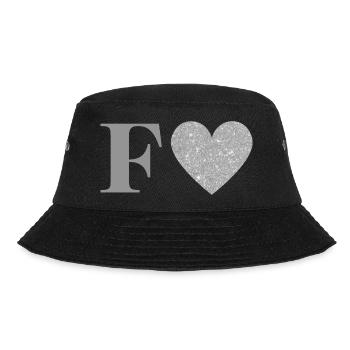 Buchstabe f silbernes Herz - Bucket Hat - Schwarz - Vorne - Lela (165cm)