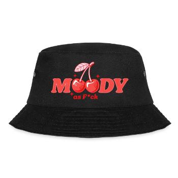 Moody as fuck mit Kirschen – Schrift in rot - Bucket Hat - Schwarz - Vorne - Lela (165cm)
