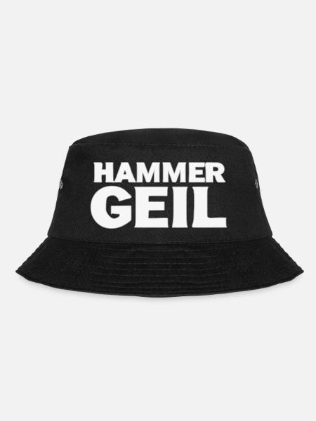 HAMMER GEIL – Handgezeichnetes Werkstatt-Design - Bucket Hat - Schwarz