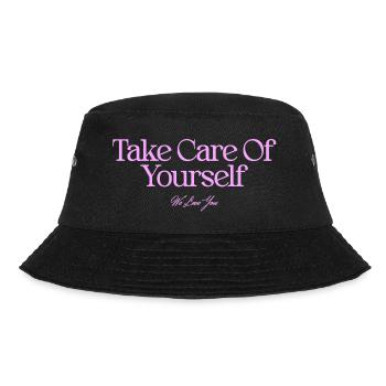Pass auf dich auf Spruch - Bucket Hat - Schwarz - Vorne - Lela (165cm)