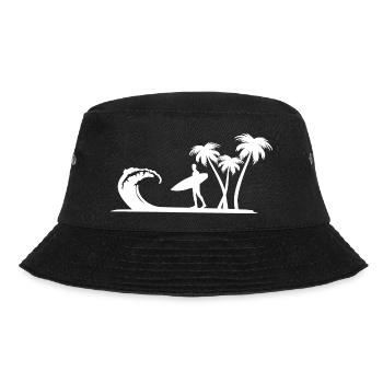 Surfer auf Insel mit Palmen und Wellen - Bucket Hat - Schwarz - Vorne - Lela (165cm)