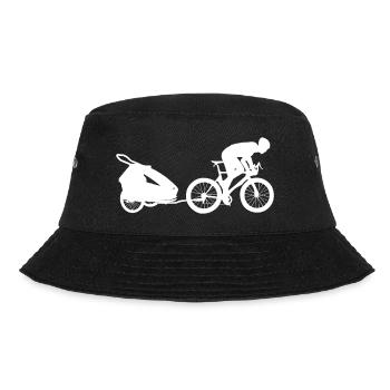 Triathlon Papa mit Fahrrad und Fahrradanhänger - Bucket Hat - Schwarz - Vorne - Lela (165cm)