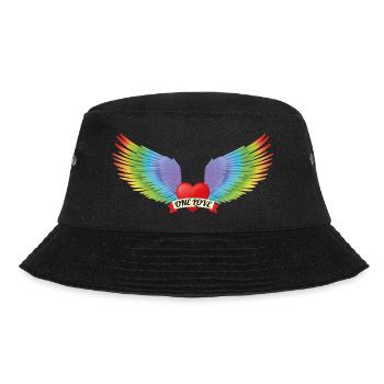 One Love Herz mit Rainbow-Engelsflügeln - Bucket Hat - Schwarz - Vorne - Lela (165cm)