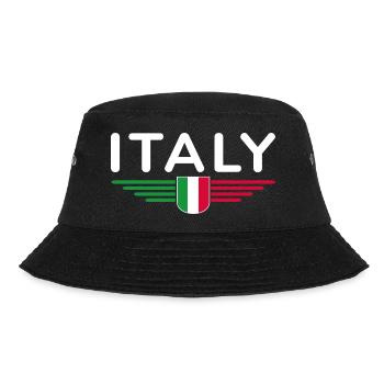 Ich liebe Italien Design T-Shirt Outfit - Bucket Hat - Schwarz - Vorne - Lela (165cm)