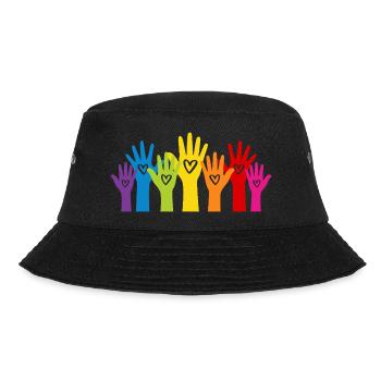 Bunte Hände mit Herzen - Everyone is welcome here - Bucket Hat - Schwarz - Vorne - Lela (165cm)