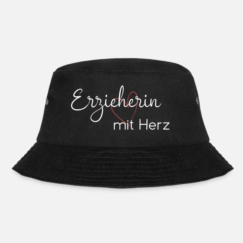 Rolltop Rucksack / Erzieherin mit Herz Rucksack - Bucket Hat - Schwarz