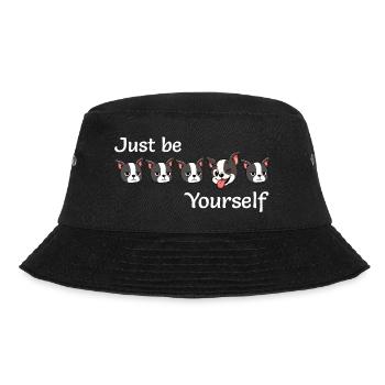 Boston - Just be - Yourself - White Text - Bucket Hat - black - Front - Lela (165cm)
