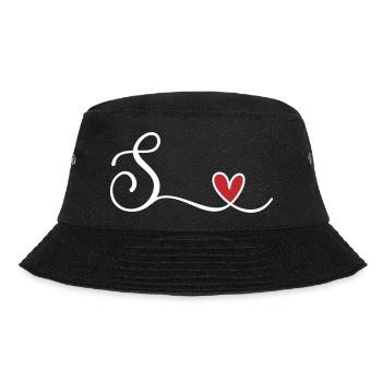 Buchstabe S. mit Herz Monogramm Initialie - Bucket Hat - Schwarz - Vorne