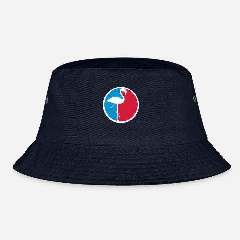 red blue circle round logo silhouette outline flaming Bucket Hat