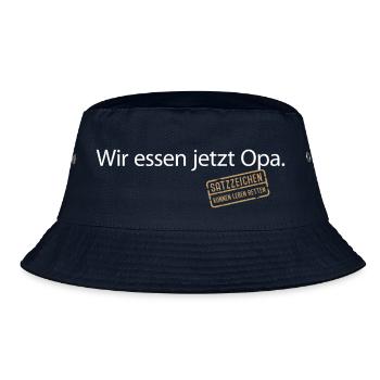 Wir essen jetzt Opa Satzzeichen Komma Leben retten - Bucket Hat - Navy - Vorne