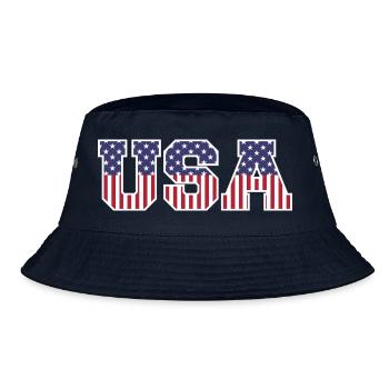 College USA Font Red White Blue Stars And Stripes - Bucket Hat - navy - Front