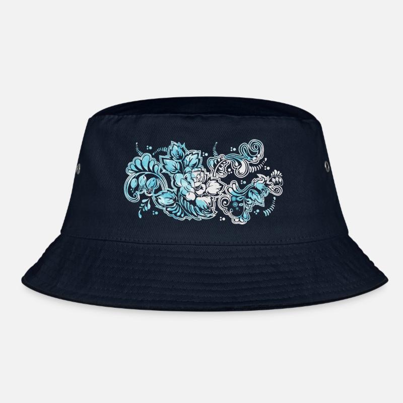 Blue Flower Pattern - Bucket Hat - navy