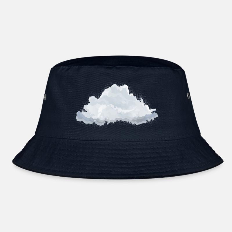 single drawn fluffy white cloud - Bucket Hat - navy