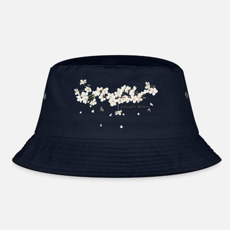 Cherry tree branch with white flowers illustration Bucket Hat