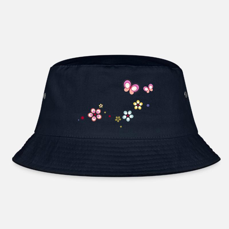 bunte Blümchen mit Schmetterlingen Bucket Hat