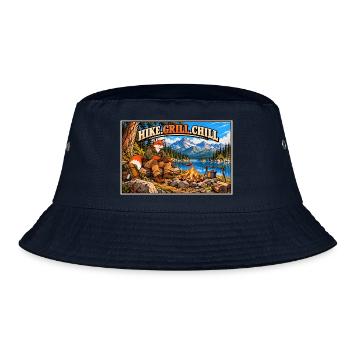 Wandern, grillen, entspannen – Campfire Fox - Bucket Hat - Navy - Vorne