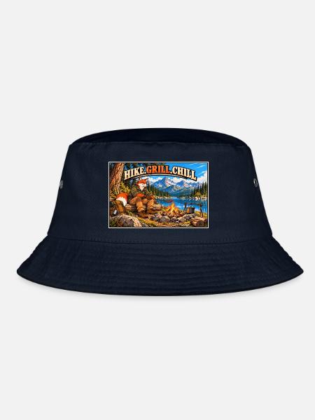 Wandern, grillen, entspannen – Campfire Fox - Bucket Hat - Navy