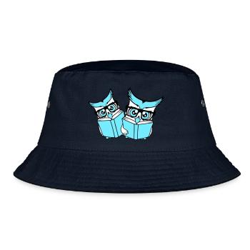 2 Eulen Nerd Duo Geek Buch lesen Uhu Brille schlau - Bucket Hat - Navy - Vorne