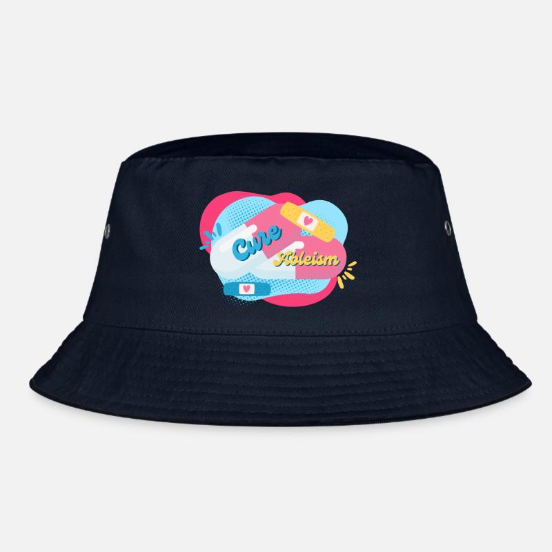 Cure Ableism bunter Hintergrund Pillen Pflaster Bucket Hat