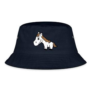 Pferd Süß Pony Fohlen Pferdemädchen Niedlich Comic - Bucket Hat - Navy - Vorne