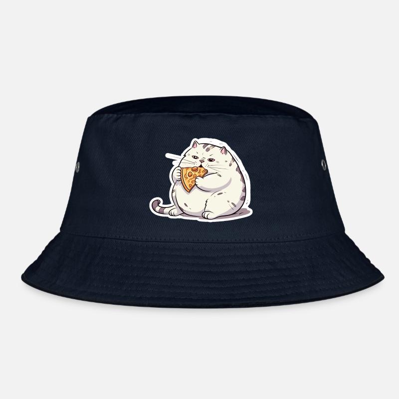 Il gatto rotondo grasso è interessato solo alla pizza - Cappello alla pescatora - blu scuro