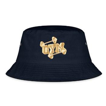gold-tone dumbbell typography for gym enthusiasts - Bucket Hat - navy - Front