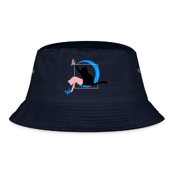 The cat Leonardo Da Vinci style in circle square - Bucket Hat - navy - Front