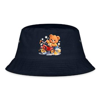 Kids Shirt Bear Cleaning Tricycle Spring Cleaning - Bucket Hat - navy - Front