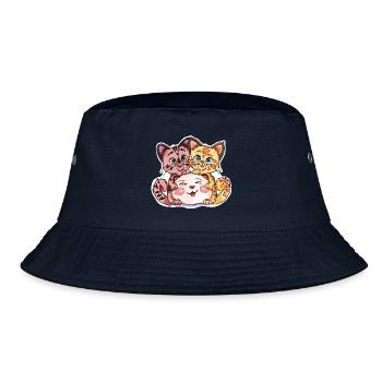 Two kittens with stuffed animal - Bucket Hat - navy - Front