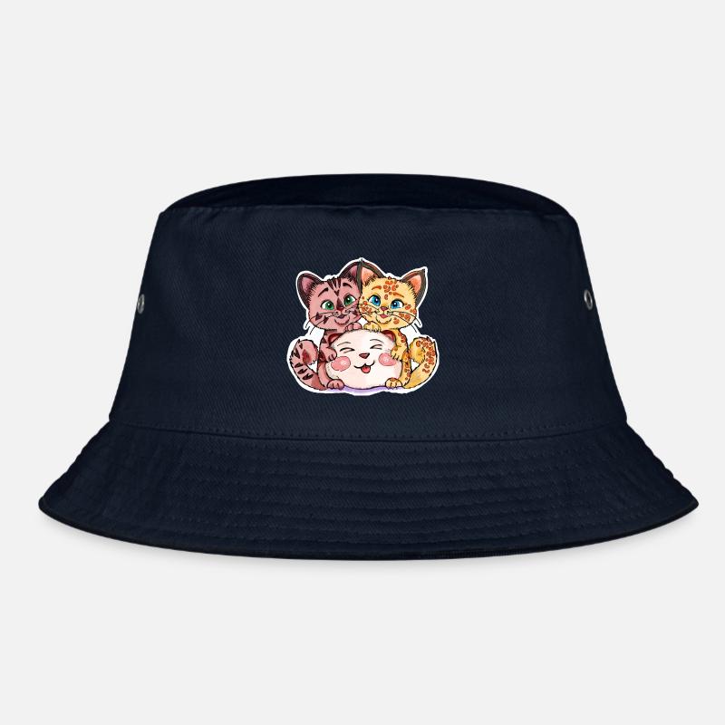 Two kittens with stuffed animal - Bucket Hat - navy