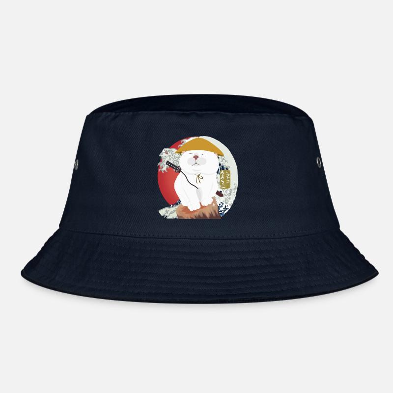 Samurai Katze sitzt auf dem Holz - Bucket Hat - Navy