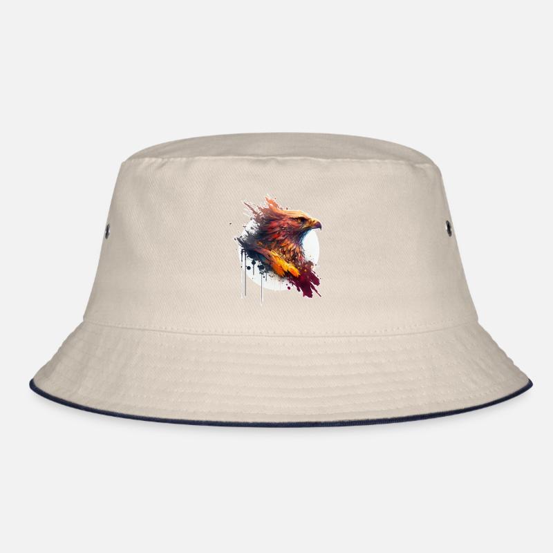 Red eagle with yellow eyes and white circle Bucket Hat