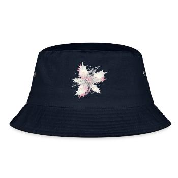 Stechpalmenzweig in weiß,silber und Altrosa - Bucket Hat - Navy - Vorne