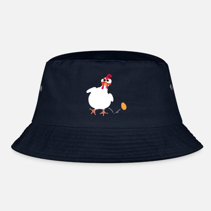 Weiße Henne legt ein Ei lustige Comic-Zeichnung Bucket Hat