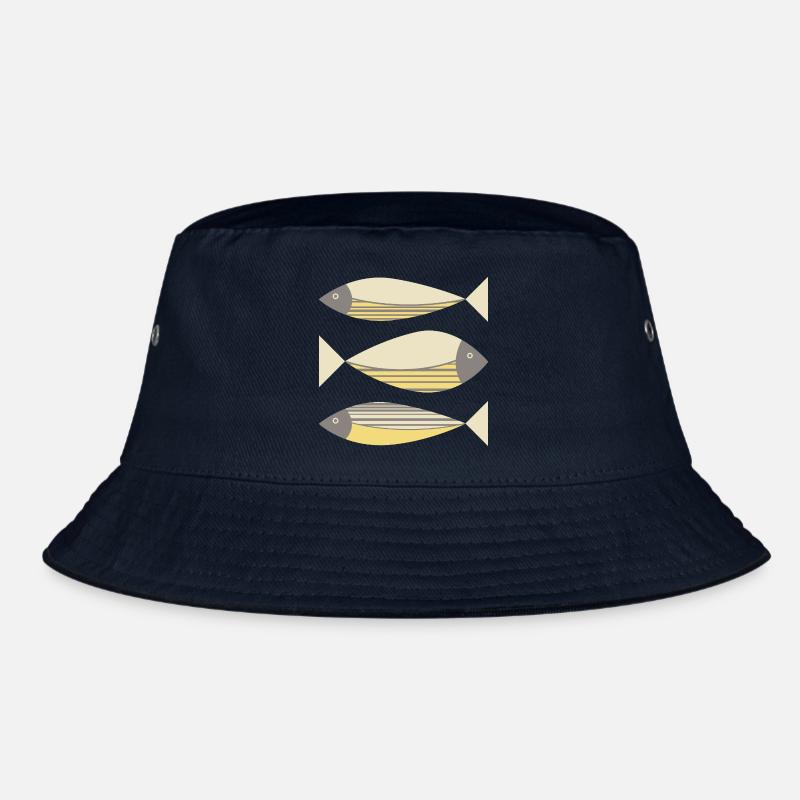 Illustrierter Grafikfisch Gelb-Grau Bucket Hat