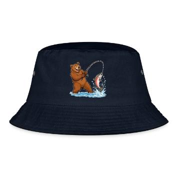 Lustiger Bär beim Angeln – Lachs am Haken - Bucket Hat - Navy - Vorne