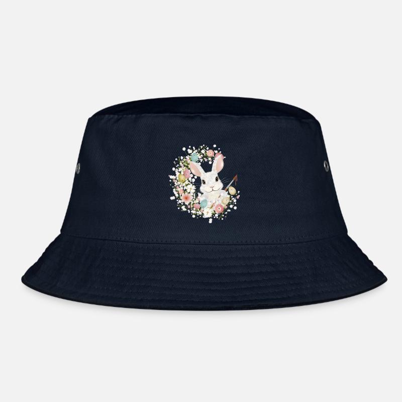 White Rabbit with Easter Eggs & Brush for Easter Bucket Hat