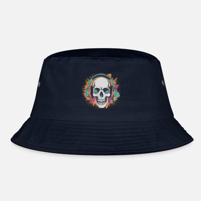 Totenkopf mit Kopfhörern - Bucket Hat - Navy