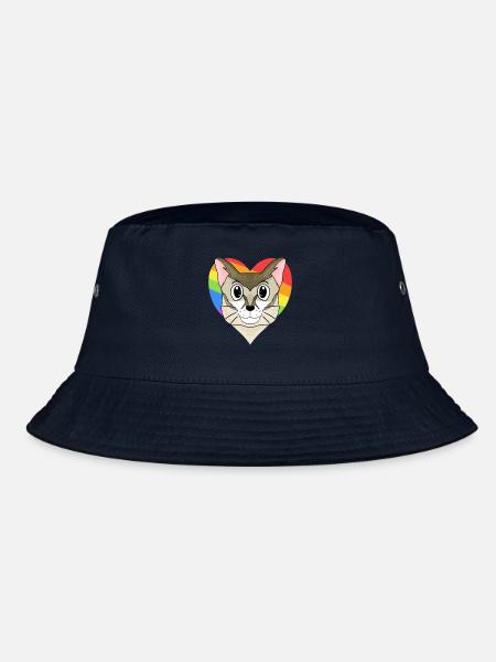 Singapura Katze - Regenbogen Herz - Bucket Hat - Navy