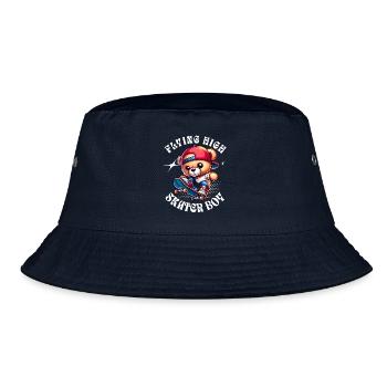 Skater Teddybär auf Skateboard - Bucket Hat - Navy - Vorne