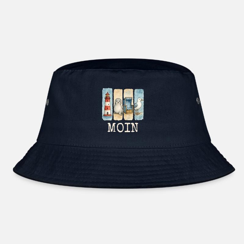 Moin Leuchtturm Robbe Strandkorb Möwe Küste - Bucket Hat - Navy