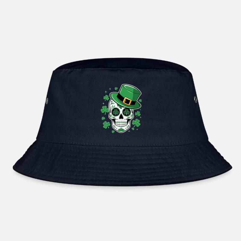 Green skull with St Patrick hat Bucket Hat