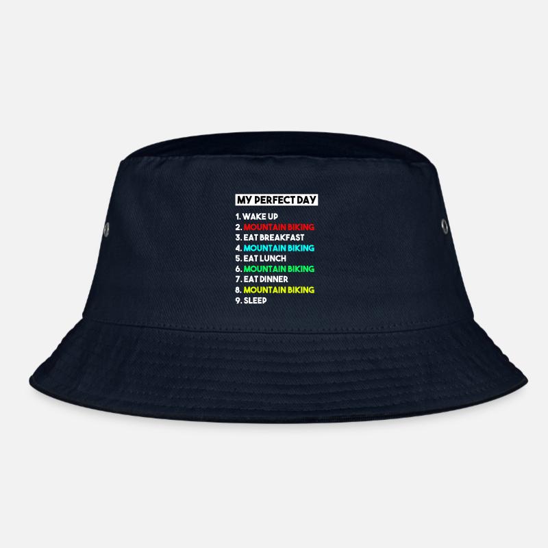 My Perfect Day Mountain Biking Funny MTB Routine Bucket Hat
