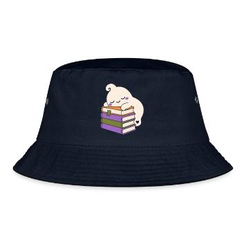 Schlafender Halloween Geist mit Büchern - Bucket Hat - Navy - Vorne