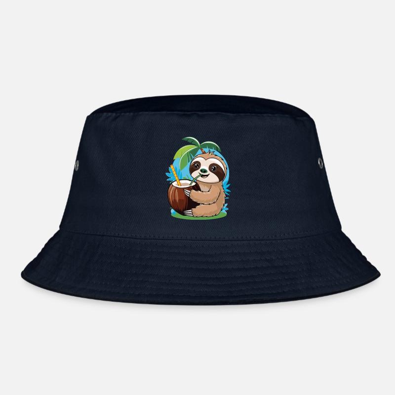 Relaxed Sloth with Coconut – Summer Vibes Bucket Hat