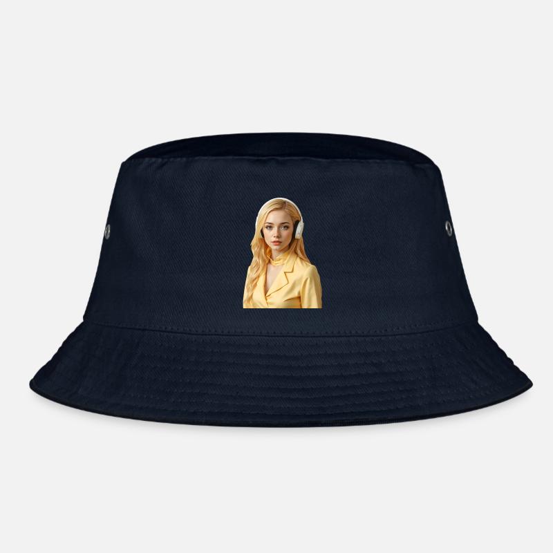 Goldhaariges Gamer-Mädchen mit Kopfhörern Bucket Hat