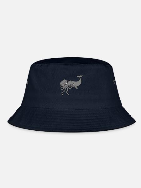 Octopus Whale 2 Fighting Deep Sea Monster Sea Monster - Bucket Hat - navy - Front
