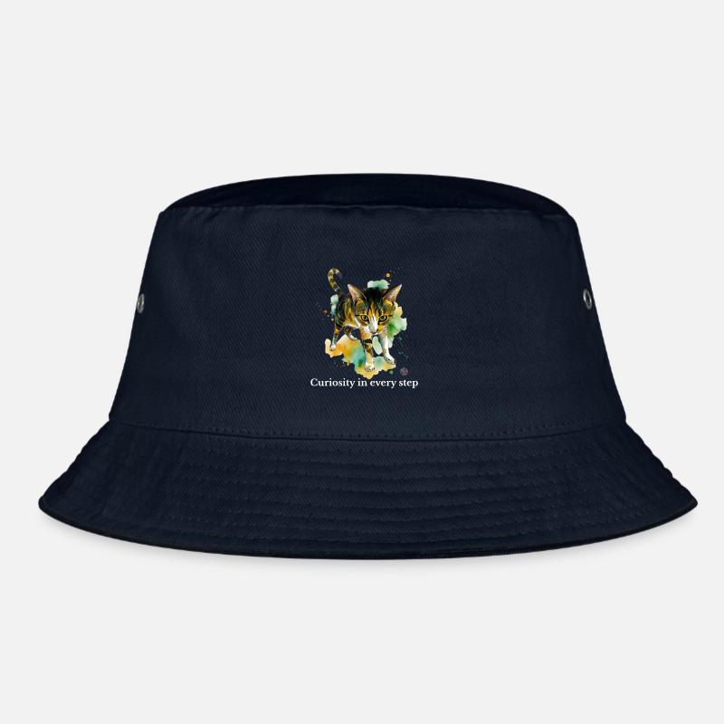 Curious Cat Watercolor Steps - Bucket Hat - navy